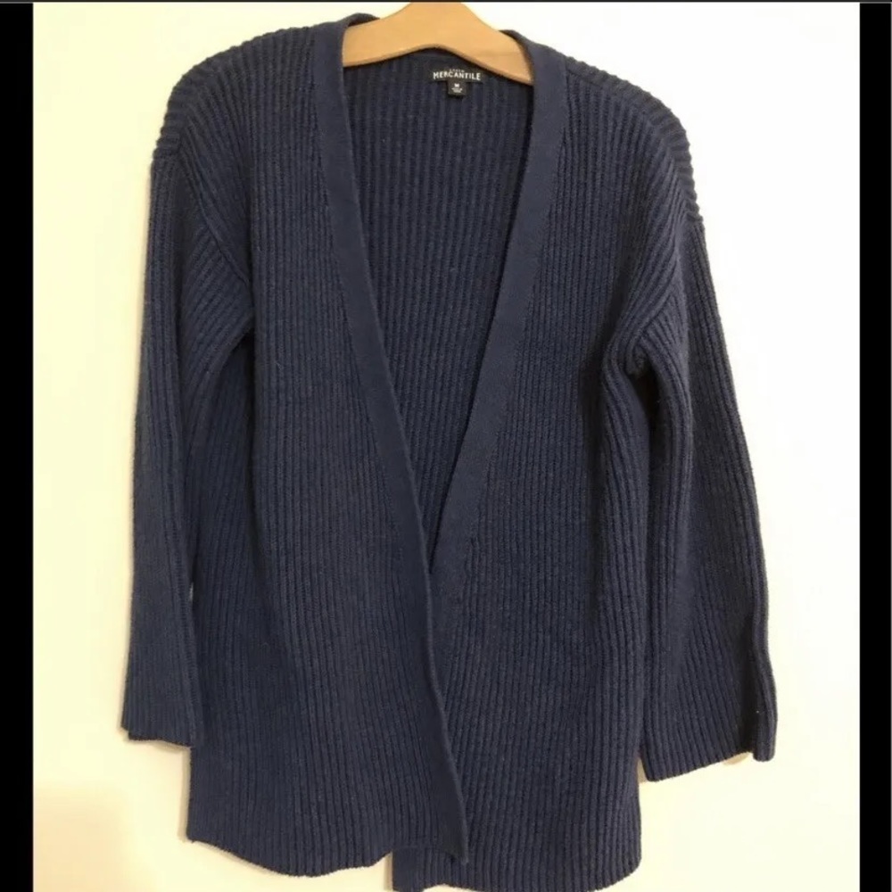 J Crew Mercantile Navy Blue Open Front Cardigan Sweater Ribbed Size Medium